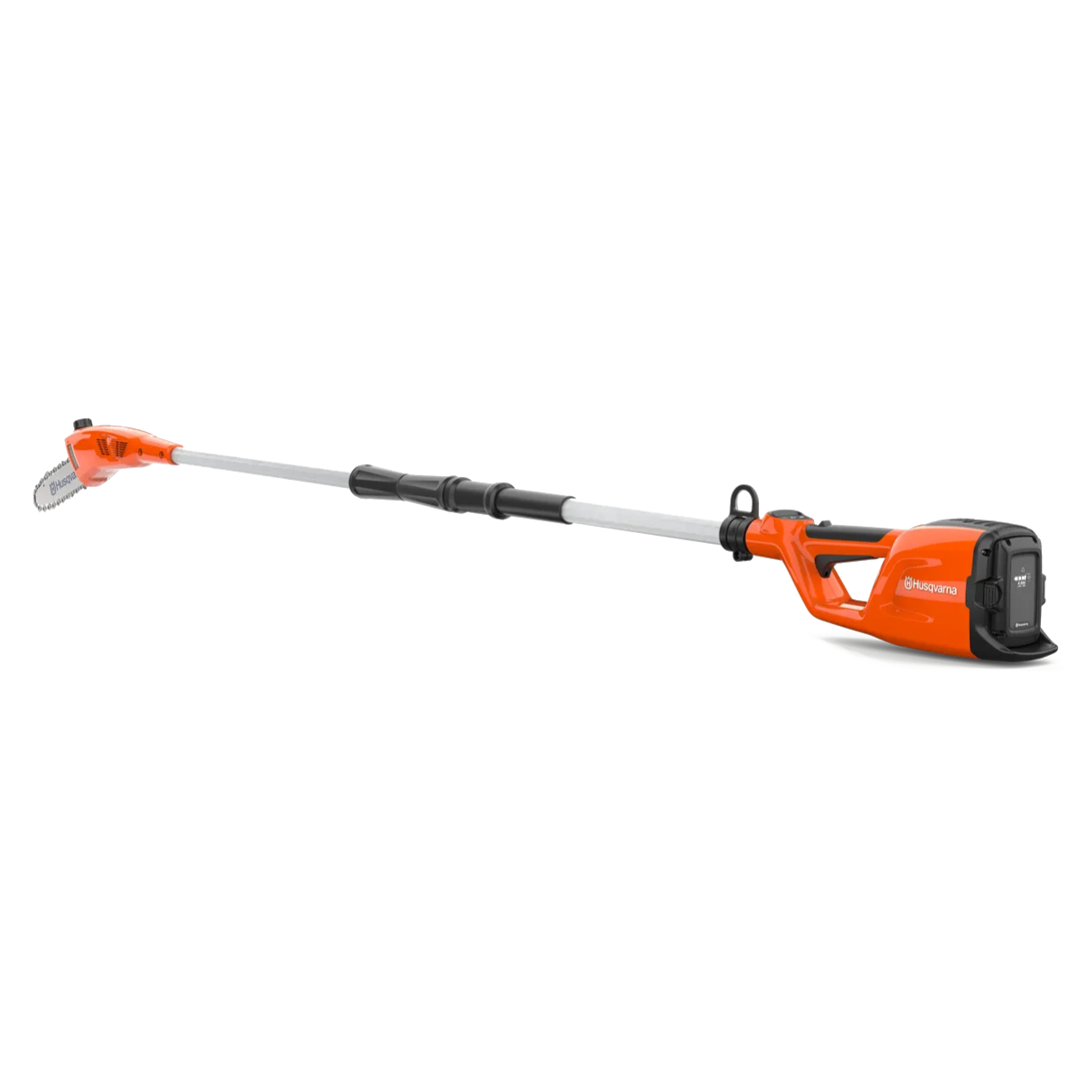 Fotografie Drujba (fierastrau electric) cu lant pe acumulator de taiat la inaltime Husqvarna Cordless 120iTK4-P, 36 V 2.0 Ah, lama 30 cm, viteza lant 10 m/s, pas lant 1/4, tija telecopica, contine: incarcator QC 80 + acumulator 36 V 2.0 Ah