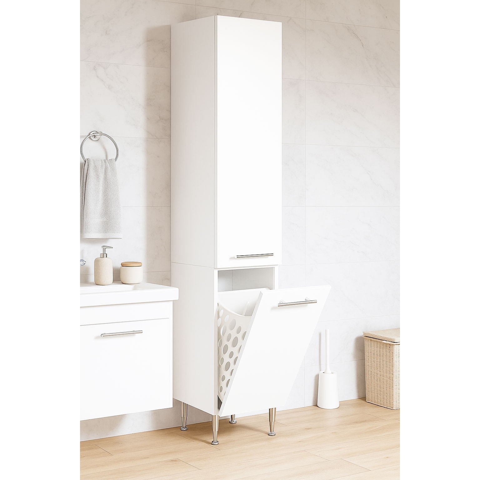 Fotografie Dulap baie Badenmob Seria 016, cos de rufe, 180x35 cm, Alb