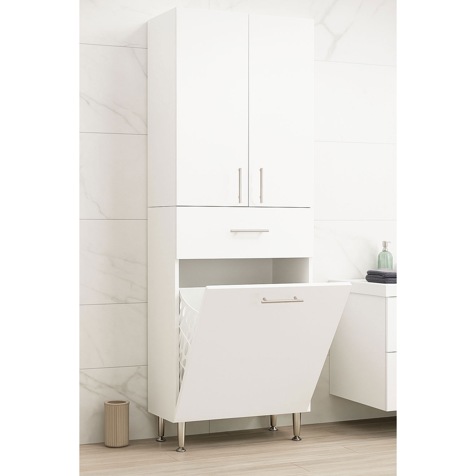 Fotografie Dulap baie Badenmob Seria 021, cos pentru rufe integrat, 180x64x36.5cm, Alb