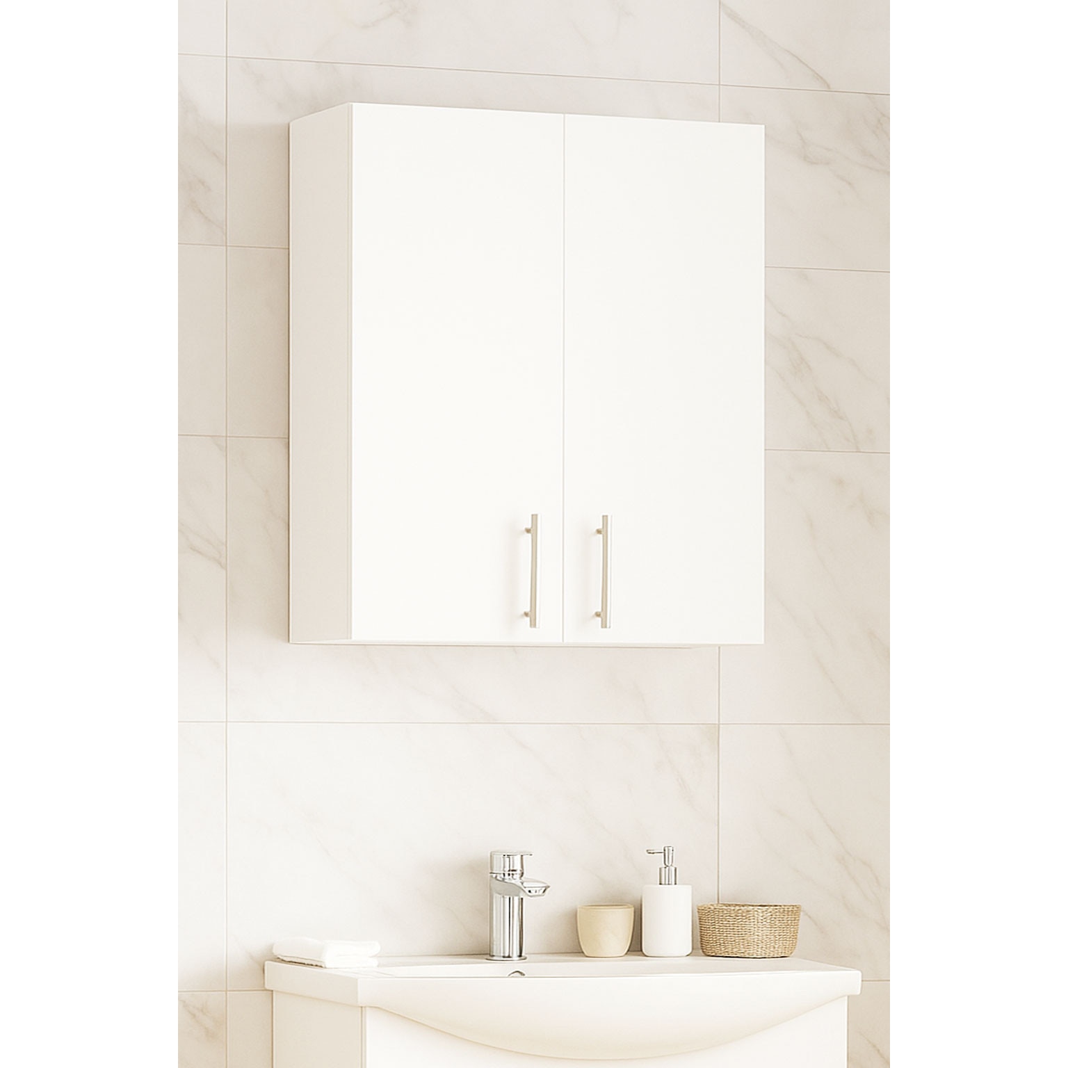 Fotografie Dulap baie Badenmob Verona 65, laterale PAL, front MDF vopsit, alb ultralucios, 650x200x680 mm