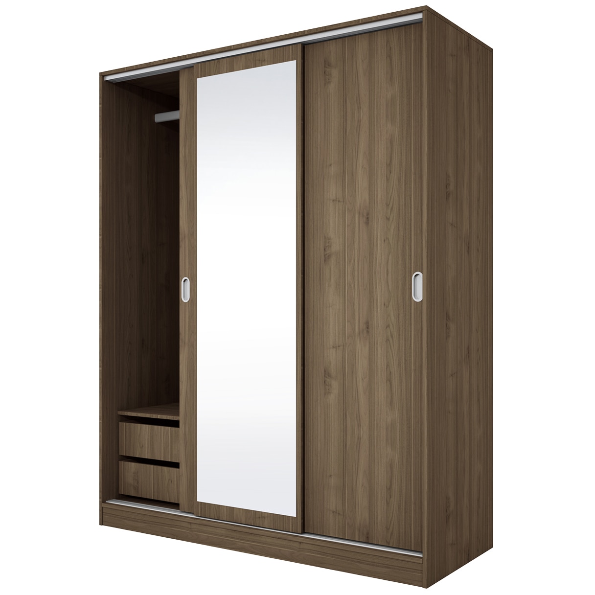 Fotografie Dulap/Dressing Irim Nevada, 150X59x191 cm, 3 usi, oglinda, Culoare Nuc Amiral