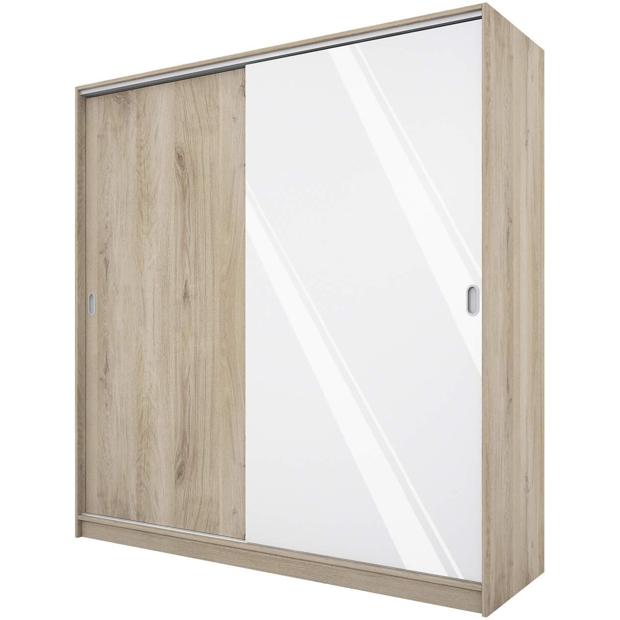 Fotografie Dulap/Dressing Irim Vegas 180x59x191 cm, usi glisante, Culoare Sonoma Arwen, Alb Gloss