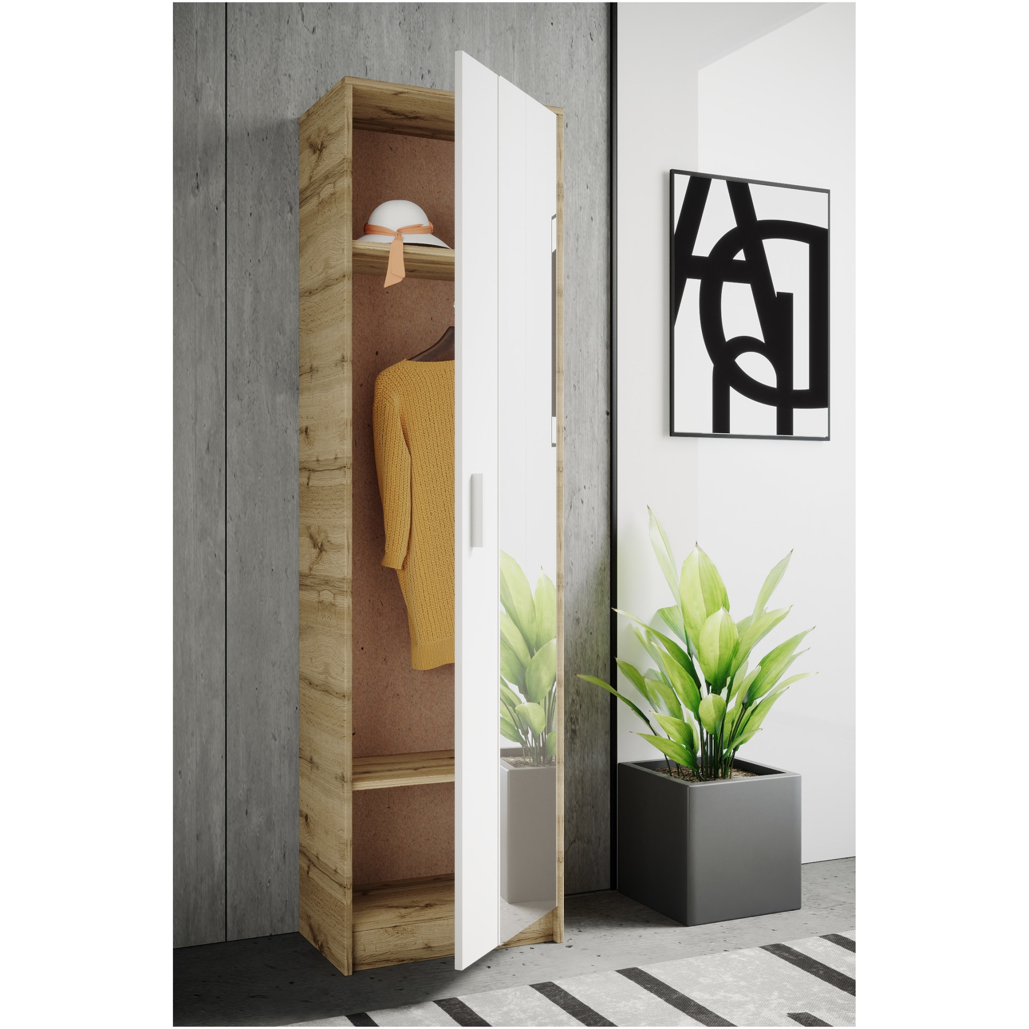 Fotografie Dulap hol Irim Mike, 50x32,5x183 cm, Stejar/Alb