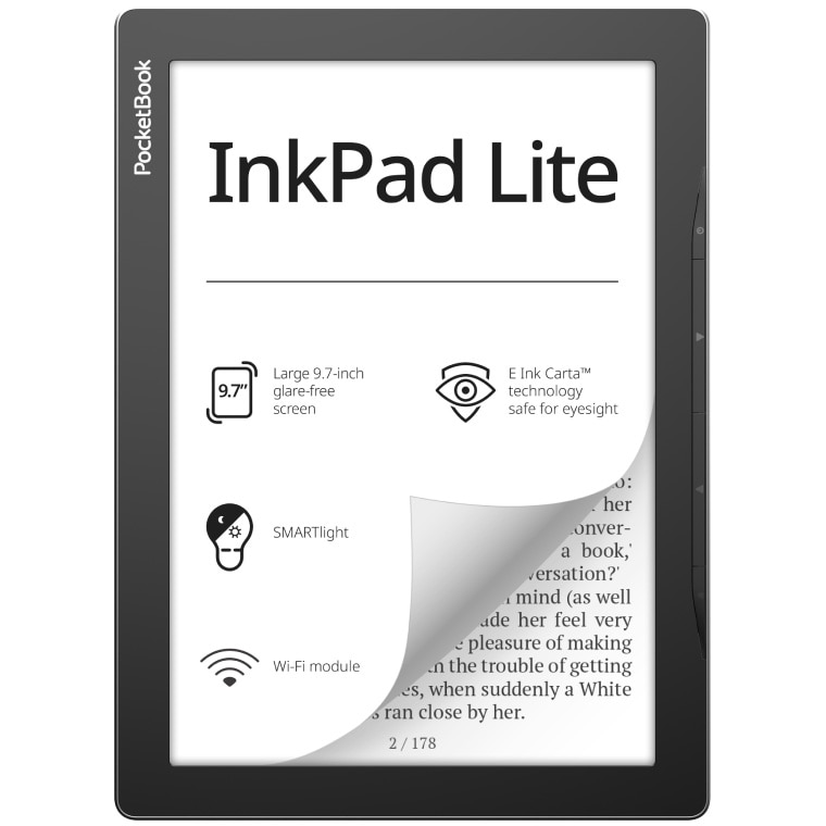 Fotografie eBook Reader PocketBook Inkpad Lite, ecran tactil 9.7" E Ink Carta™, 825 × 1200 pixeli, 150dpi, 8GB, G-sensor, SMARTlight, WiFi, gri