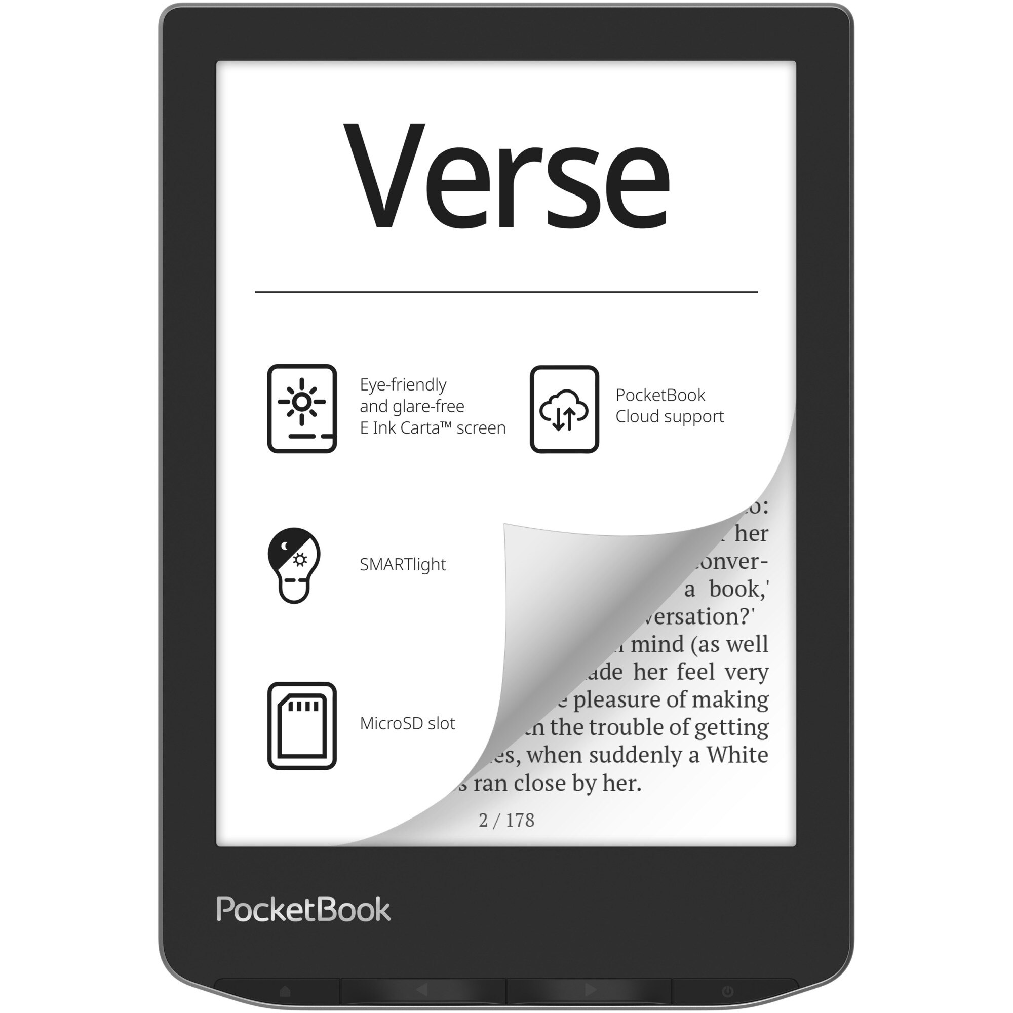 Fotografie eBook Reader PocketBook Verse PB629, ecran tactil 6.0" E Ink Carta™ 1200, 212dpi, 8GB, SMARTlight, G-sensor, WiFi, Mist Grey