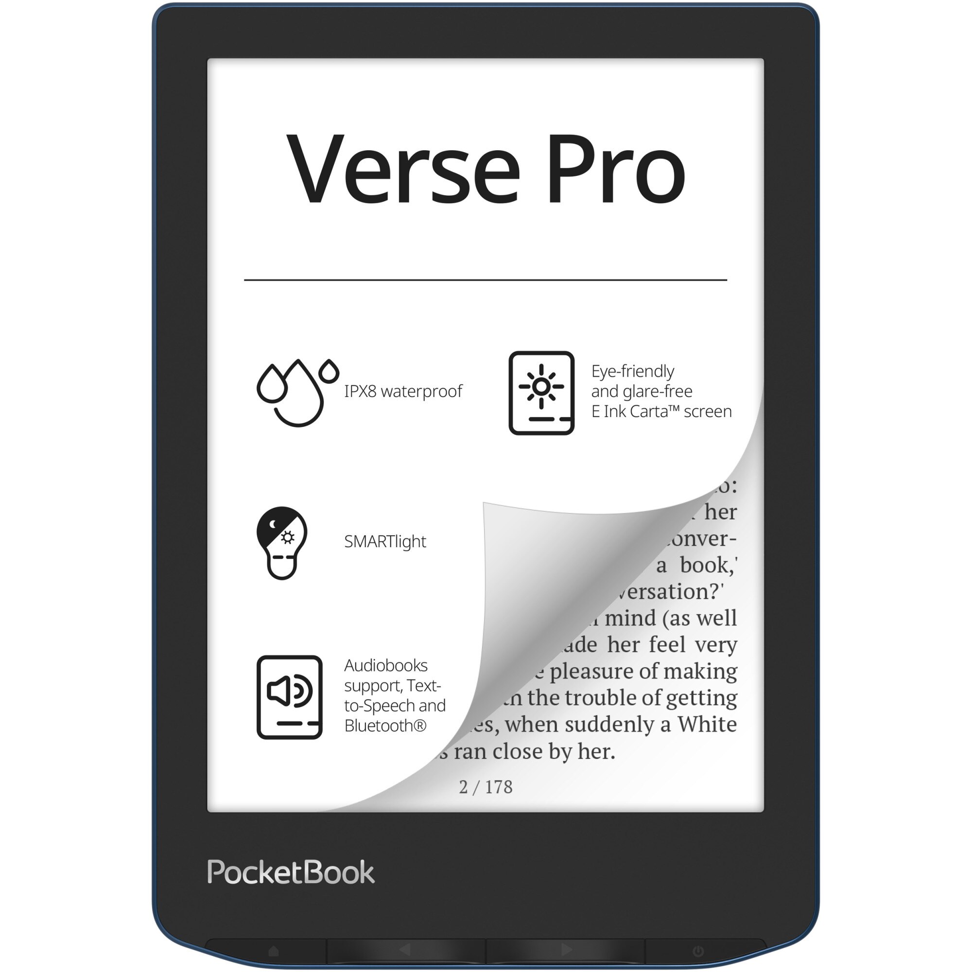 Fotografie eBook Reader PocketBook Verse Pro PB634, ecran tactil 6.0" E Ink Carta™ 1200, 300dpi, 16GB, SMARTlight, G-sensor, WiFi&Bluetooth, Azure