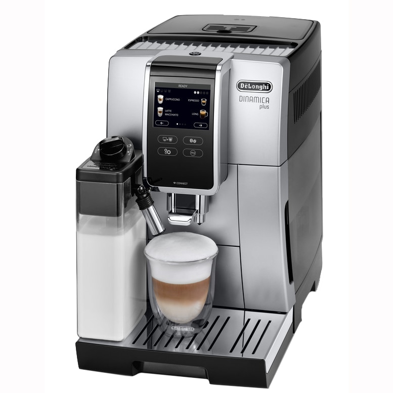 Fotografie Espressor automat De'Longhi Dinamica Plus ECAM 370.85.SB, 1450W, 19 bar, carafa pentru lapte, sistem LatteCrema, rasnita cu 13 setari, functie “My coffee”, Coffee Link App, negru/ argintiu
