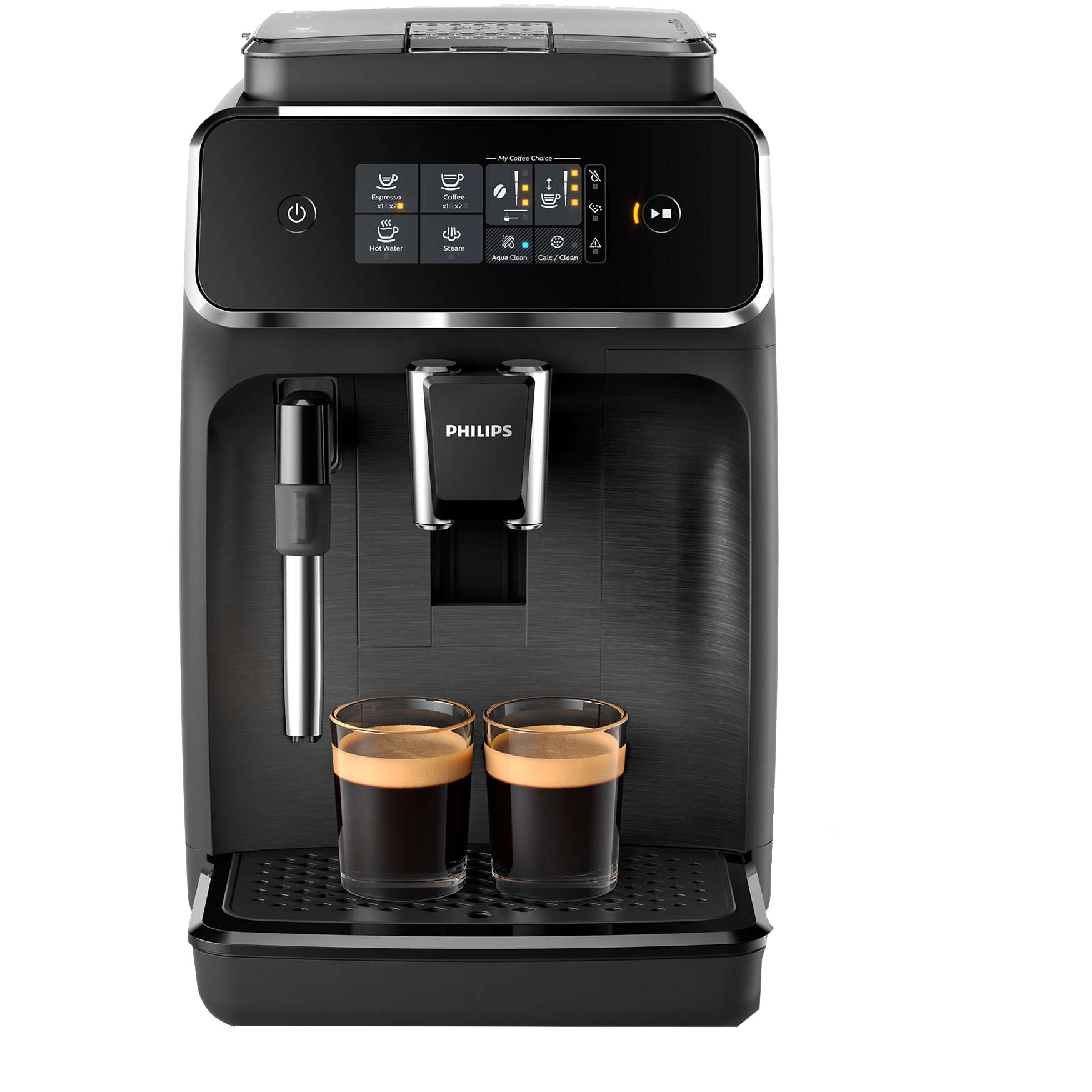 Fotografie Espressor automat Philips EP2220/10, sistem de spumare a laptelui, 2 bauturi, filtru AquaClean, 15 bar, rasnita ceramica, optiune cafea macinata, Negru