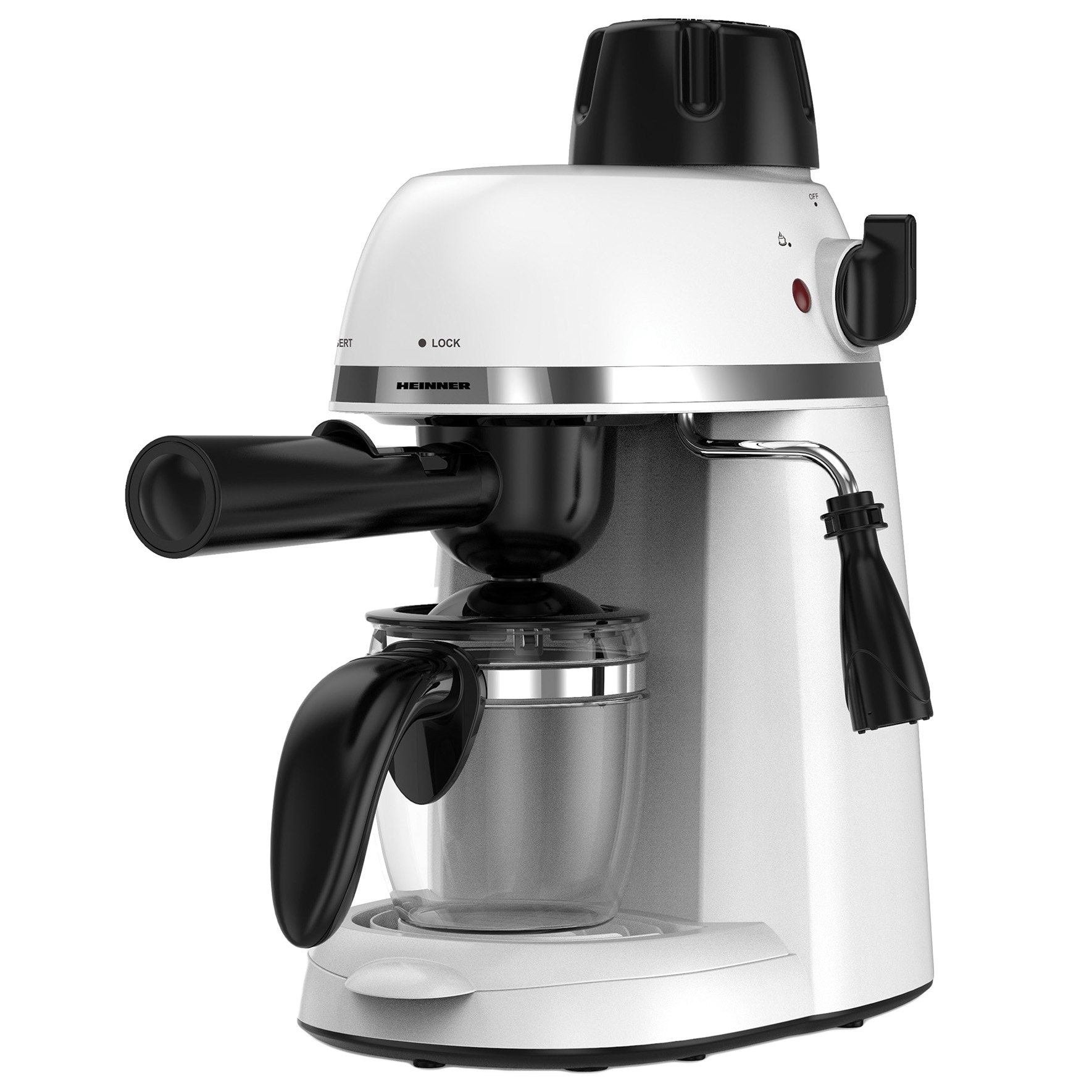 Fotografie Espressor manual Heinner Kopy 350WH HEM-350WH, 800W, 3.5 bar, capacitate rezervor 0.24l, optiuni preparare: espresso si cappuccino, Alb
