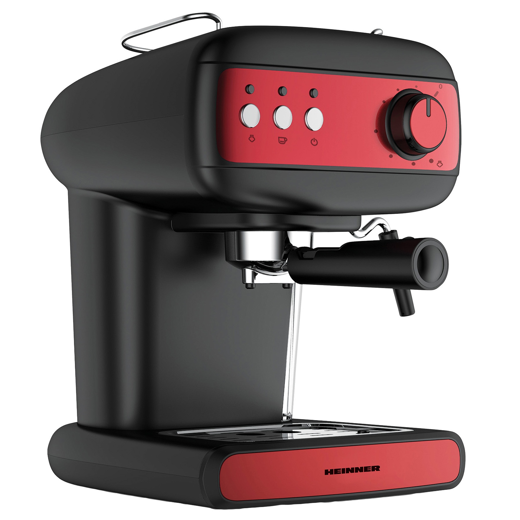 Fotografie Espressor manual Heinner Red Boquette HEM-1100BKRD, 850W, 15 bar, rezervor apa 1.2l, negru/rosu
