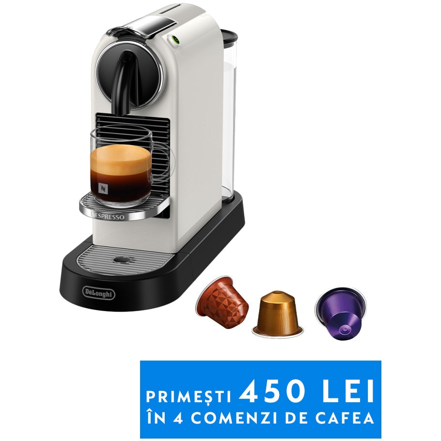Fotografie Espressor Nespresso by De'Longhi CitiZ White, 19 bari, 1260 W, Alb, set capsule degustare inclus