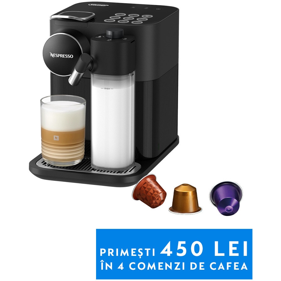 Fotografie Espressor Nespresso by De'Longhi Gran Lattissima EN650.B, 1400W, 19 Bar, Sistem de spumare a laptelui, 1.3L, Negru, + set capsule degustare
