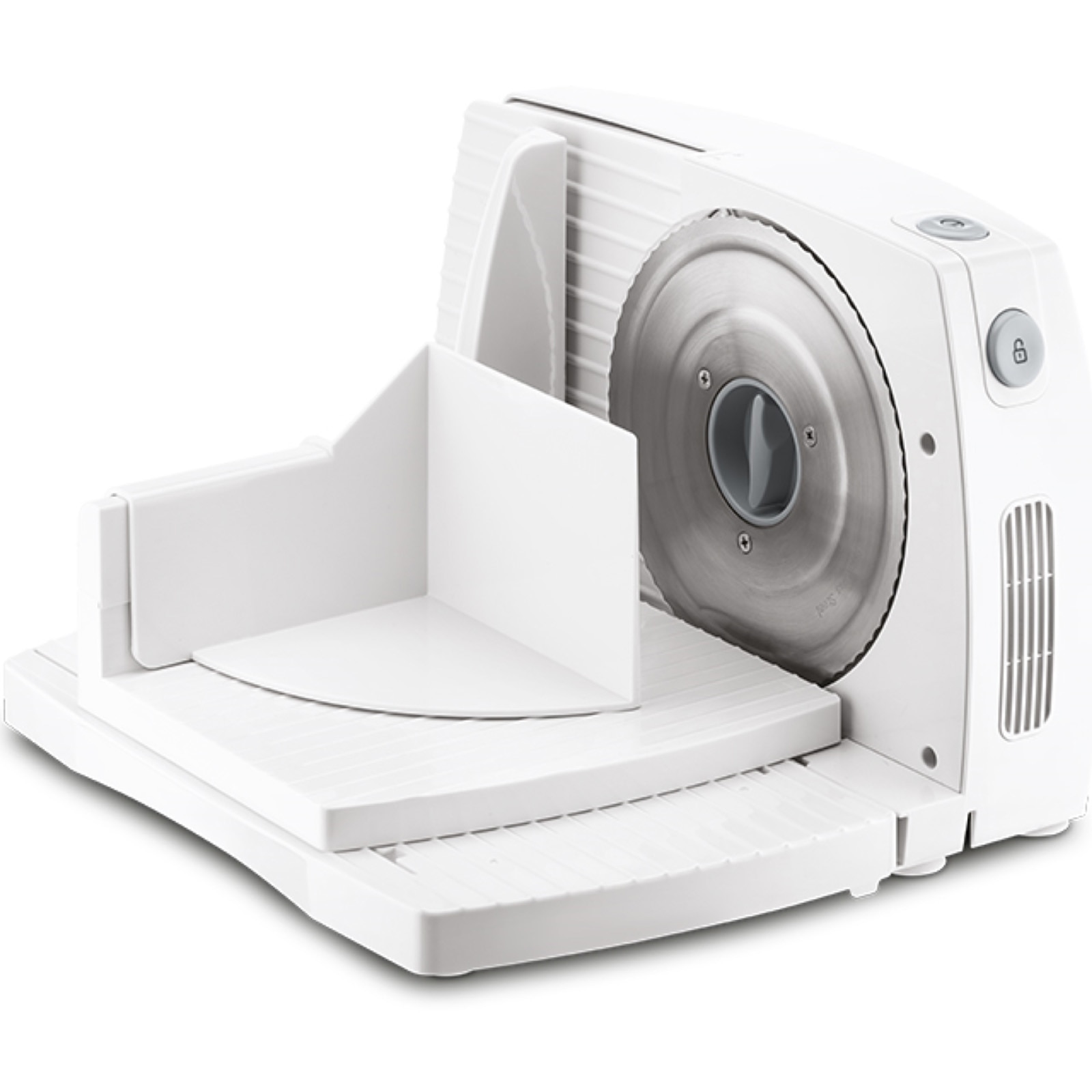 Fotografie Feliator Zelmer ZFS1016, 150W, dimensiunea lamei 170 mm, reglare fina a taierii, protectie impotriva pornirii accidentale, tava detasabila pentru alimente, lama otel inoxdabil, alb