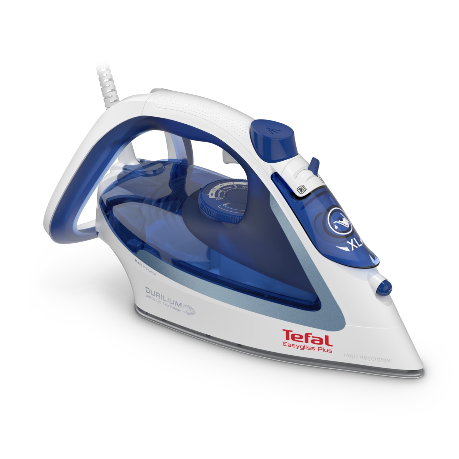Fotografie Fier de calcat abur Tefal FV5736E0, Easygliss Plus, 2500W, alimentare continua 45g/min, rezervor apa 270ml, talpa Durilium Airglide, oprire automata, albastru