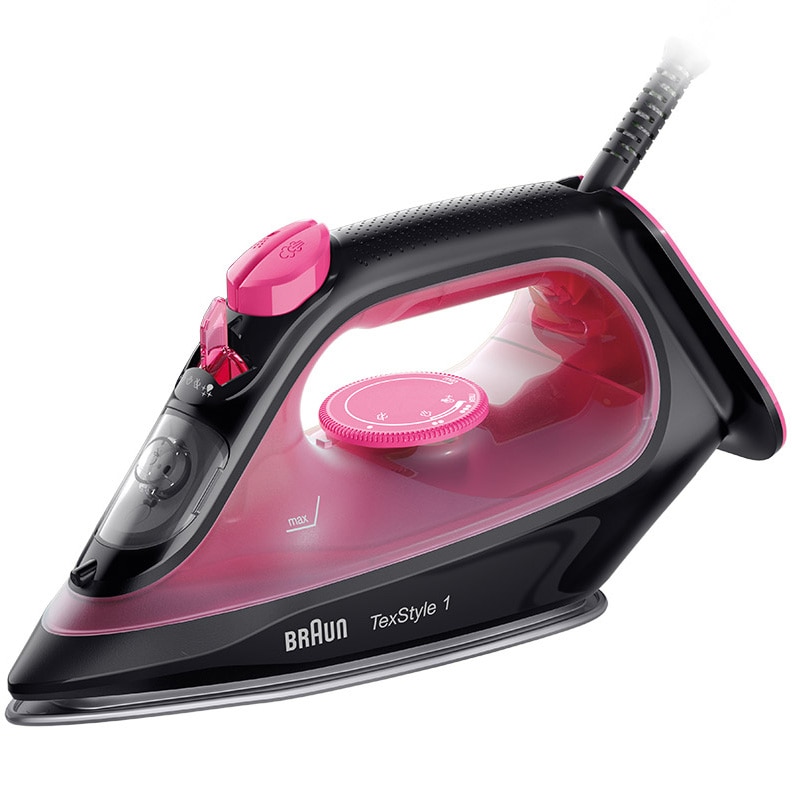 Fotografie Fier de calcat Braun TexStyle 1 SI1070PU, 2000 W, abur variabil 25g/min, jet de abur 130g/min, rezervor 220 ml, talpa ceramica, sistem antipicurare, Negru/Violet