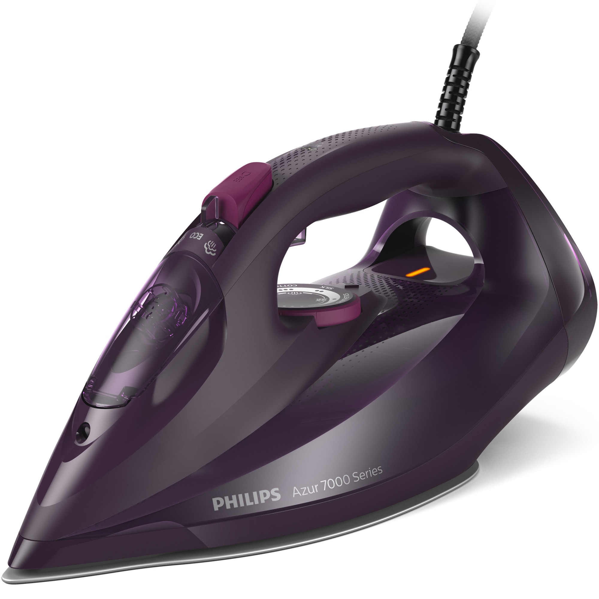 Fotografie Fier de calcat Philips Azur DST7061/30, 3000W, debit de abur de 55g/min si jet de abur de 250 g, talpa SteamGlide Elite, rezervor de 300ml si sistem de curatare automata cu rezervor integrat pentru calcar, oprire automata de siguranta, violet
