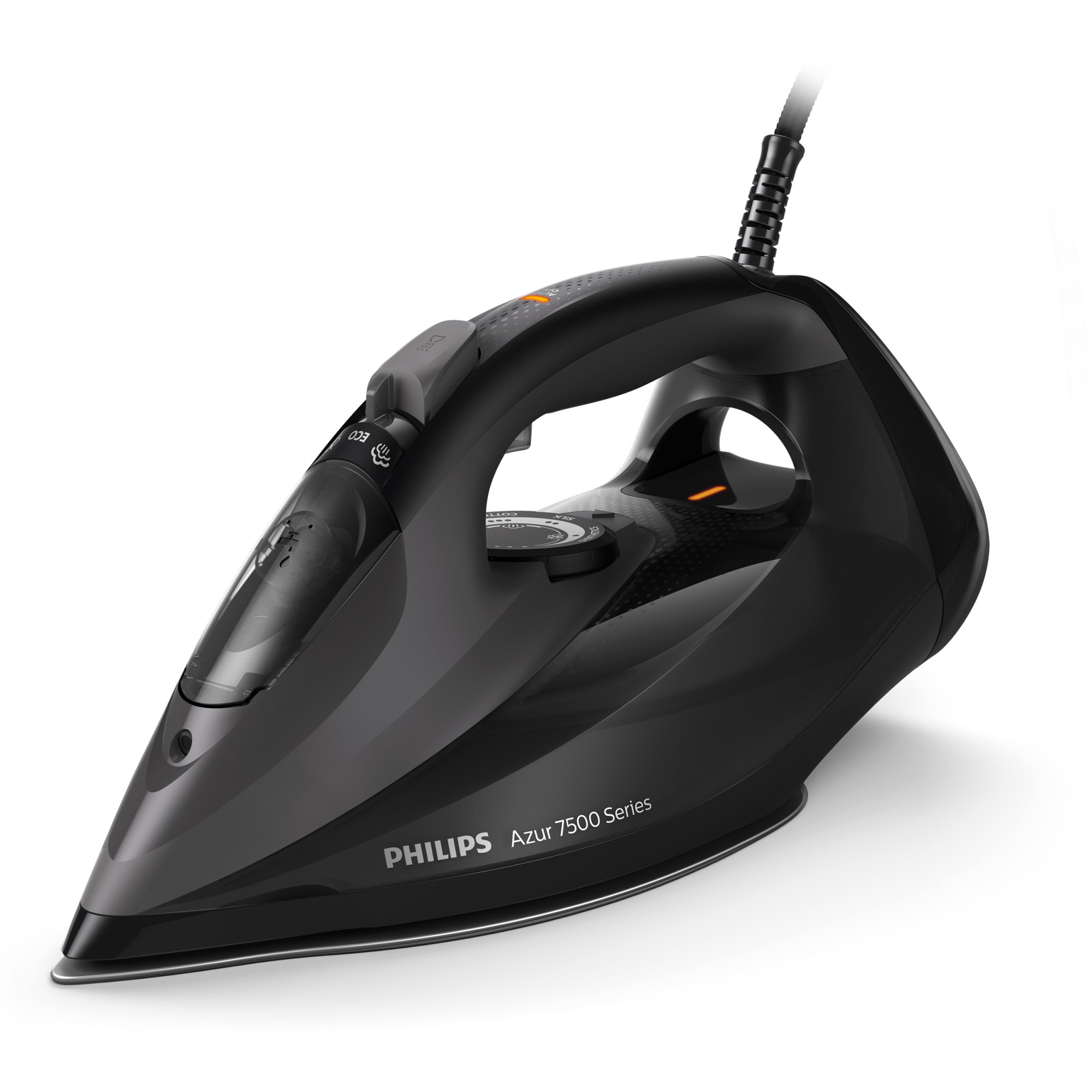 Fotografie Fier de calcat Philips Azur DST7511/80, 3200W, debit de abur de 55g/min si jet de abur de 260 g, talpa SteamGlide Elite, rezervor de 300ml si sistem de curatare automata cu rezervor integrat pentru calcar, oprire automata de siguranta, negru
