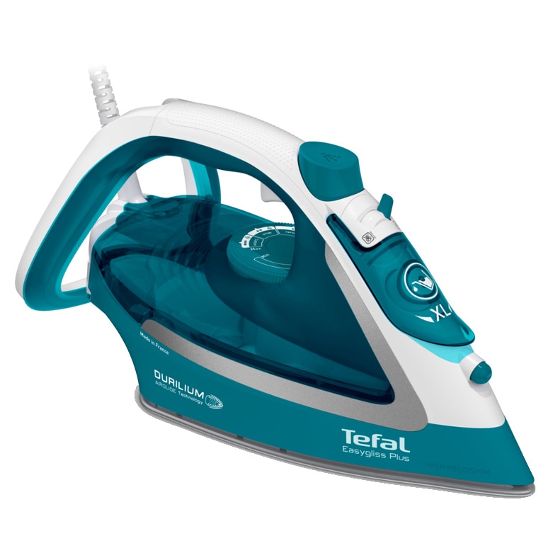 Fotografie Fier de calcat Tefal EasyGliss Plus FV5737E0, 2500W, jet de abur 220g/min, abur variabil 0- 45g/min, rezervor apa 270ml, talpa Durilium Airglide, oprire automata, turcoaz