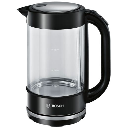 Fotografie Fierbator apa Bosch TWK70B03, 2400 W,1.7 L, Cana sticla, Filtru anticalcar, Deconectare automata, Inox