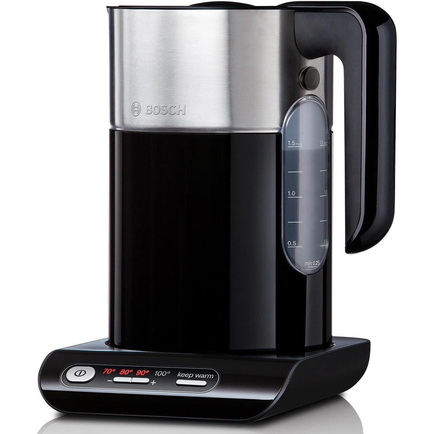 Fotografie Fierbator Bosch Styline, 2400W, 1.5L, temperatura variabila, oprire automata, functie pastrare la cald, Negru