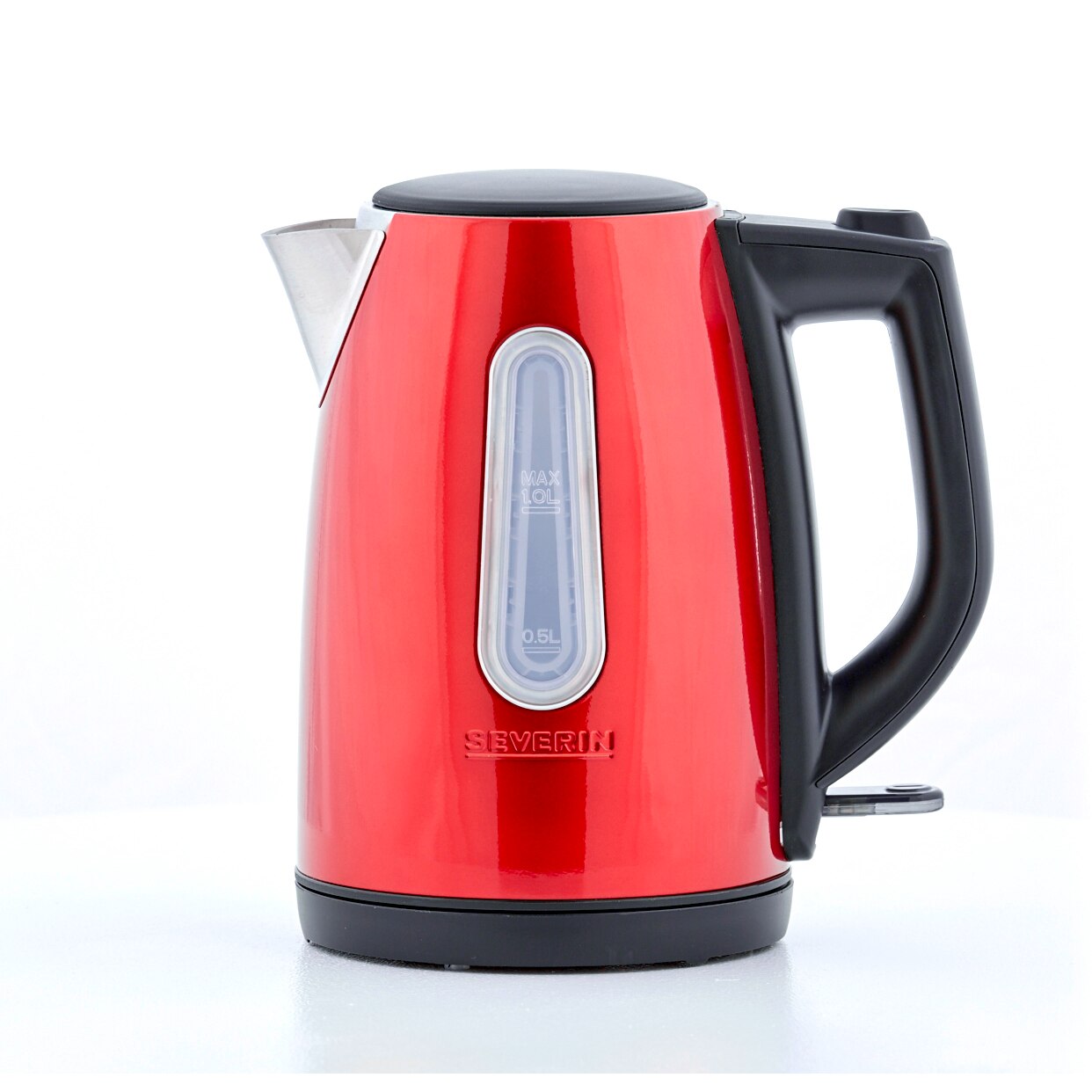Fotografie Fierbator electric Severin WK3417, 2200 W, 1 L, inox, indicator de nivel al apei, filtru anti-calcar, oprire automata, rosu/argintiu