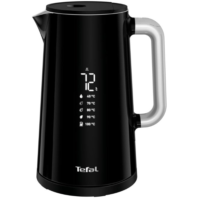 Fotografie Fierbator Tefal Smart'n Light KO851830, 1800W, ecran digital, capacitate 1.7L, 5 trepte temperatura, baza rotativa, interior inox, negru