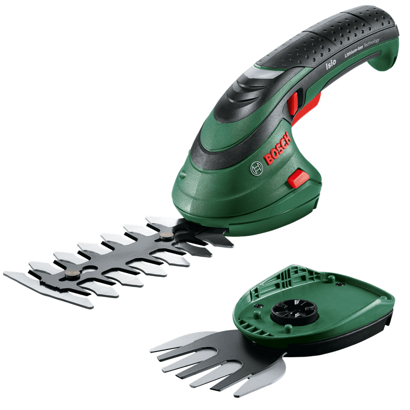 Fotografie Foarfeca electrica pe acumulator pentru tuns iarba/arbusti Bosch Isio 3 0600833108, 3.6 V, 1.5 Ah, lama iarba 8 cm, lama arbusti 12 cm, contine incarcator + acumulator