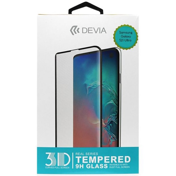 Fotografie Folie de protectie Devia Sticla Temperata 3D pentru Samsung Galaxy S21 Ultra Black, 0.2mm, 9H, margini curbate