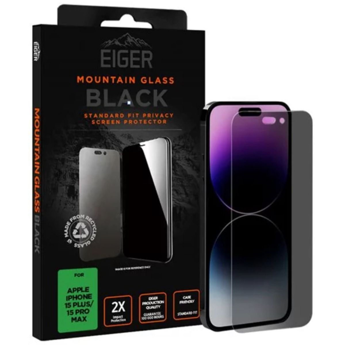 Fotografie Folie de protectie Eiger Sticla 2.5D Mountain Glass Privacy pentru iPhone 15 Plus / 15 Pro Max, Negru