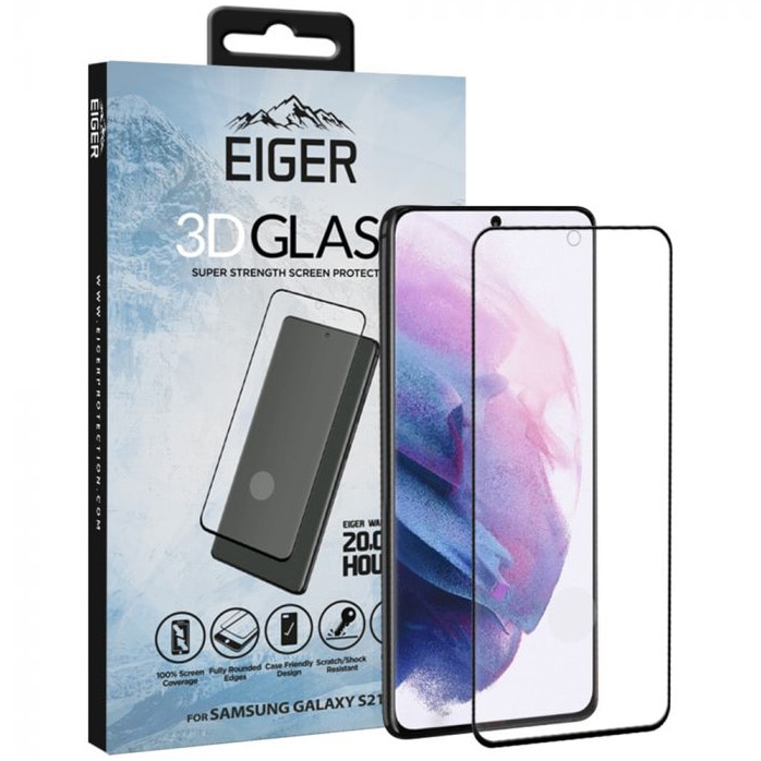 Fotografie Folie de protectie Eiger Sticla 3D Case Friendly pentru Samsung Galaxy S21 Plus Clear Black , 0.33mm, 9H, oleophobic