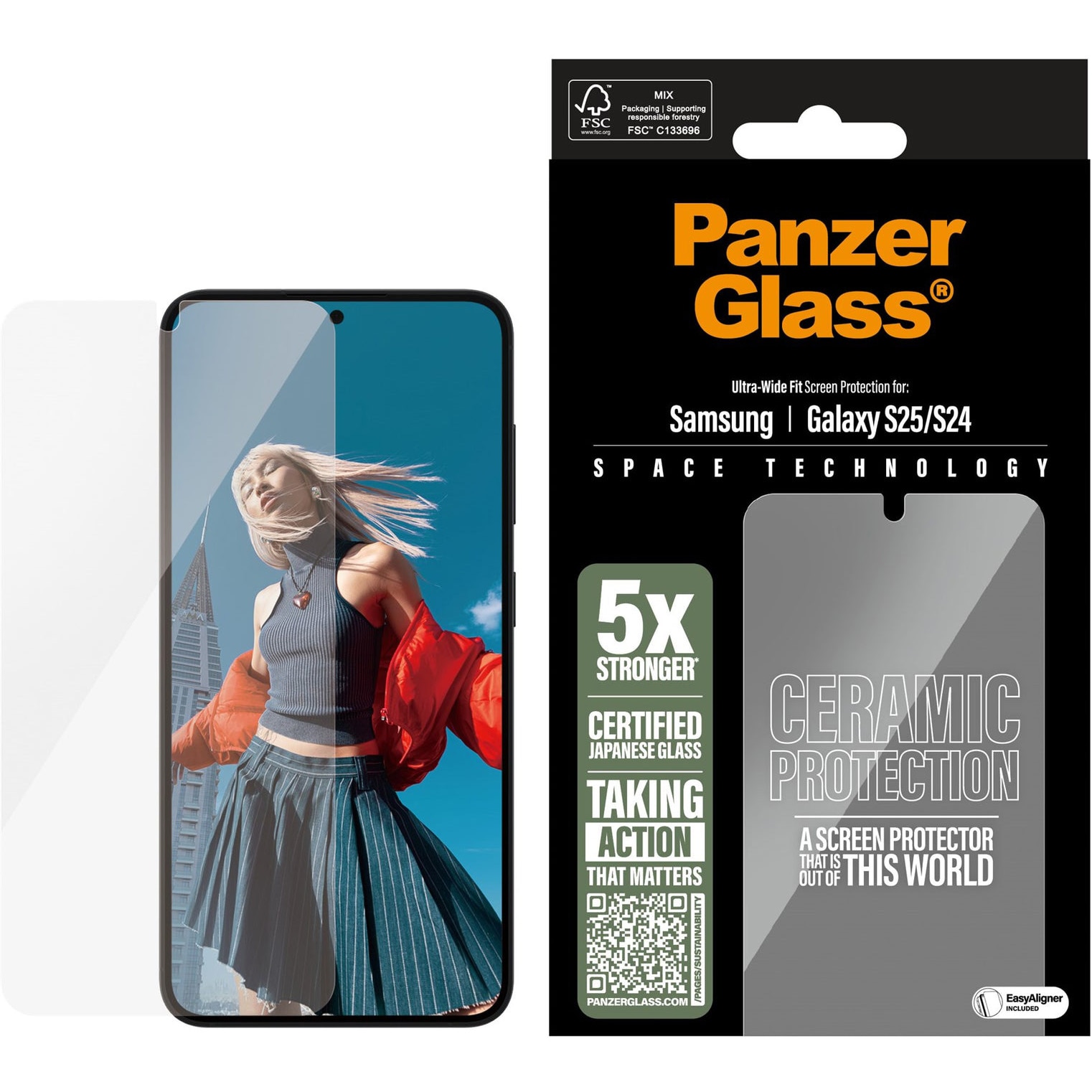 Fotografie Folie de protectie sticla PanzerGlass Ceramic UWF cu aplicator pentru Samsung Galaxy S25 , Transparent