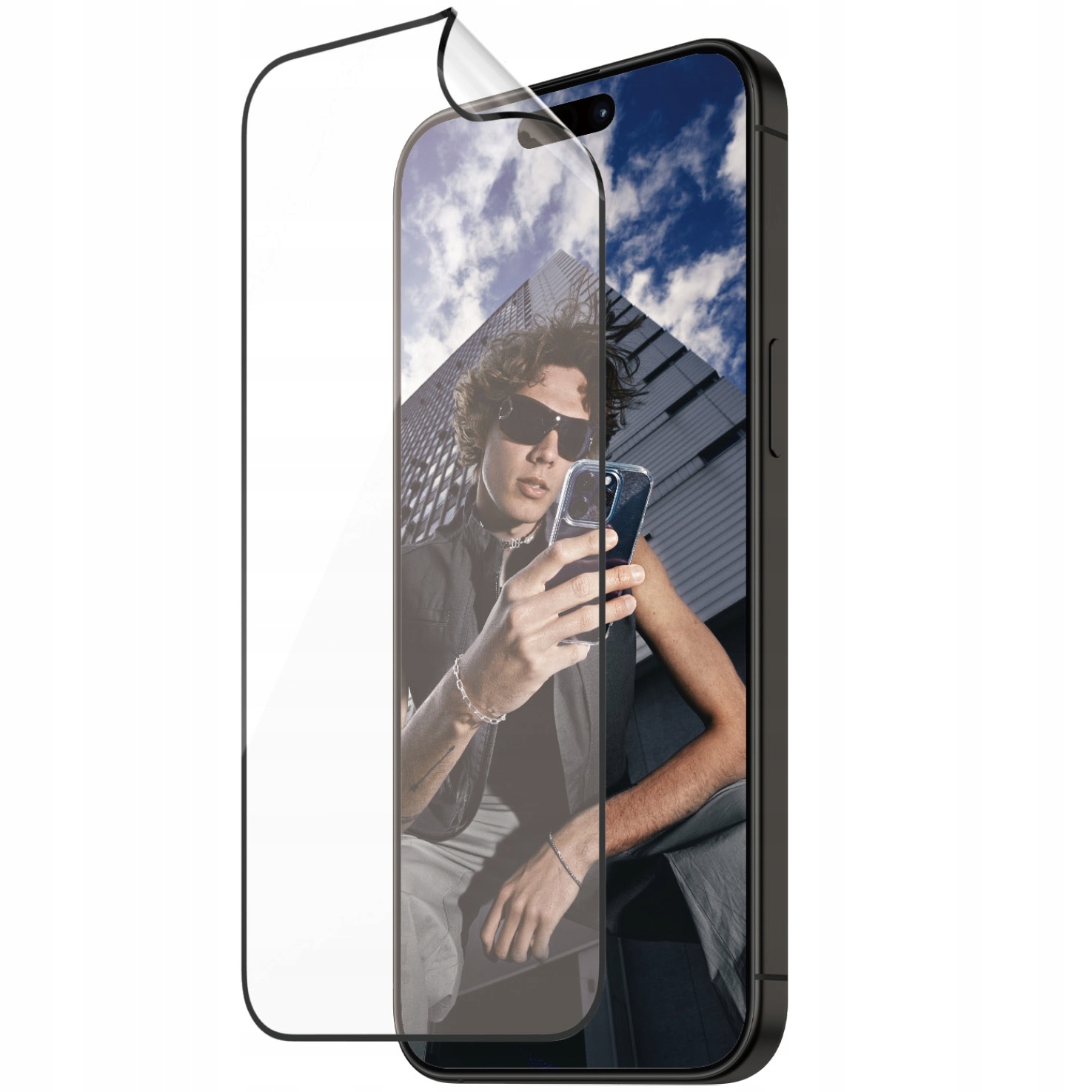 Fotografie Folie protectie pentru Iphone 15 Pro Max, PanzerGlass, Sticla, Rama neagra, Transparent