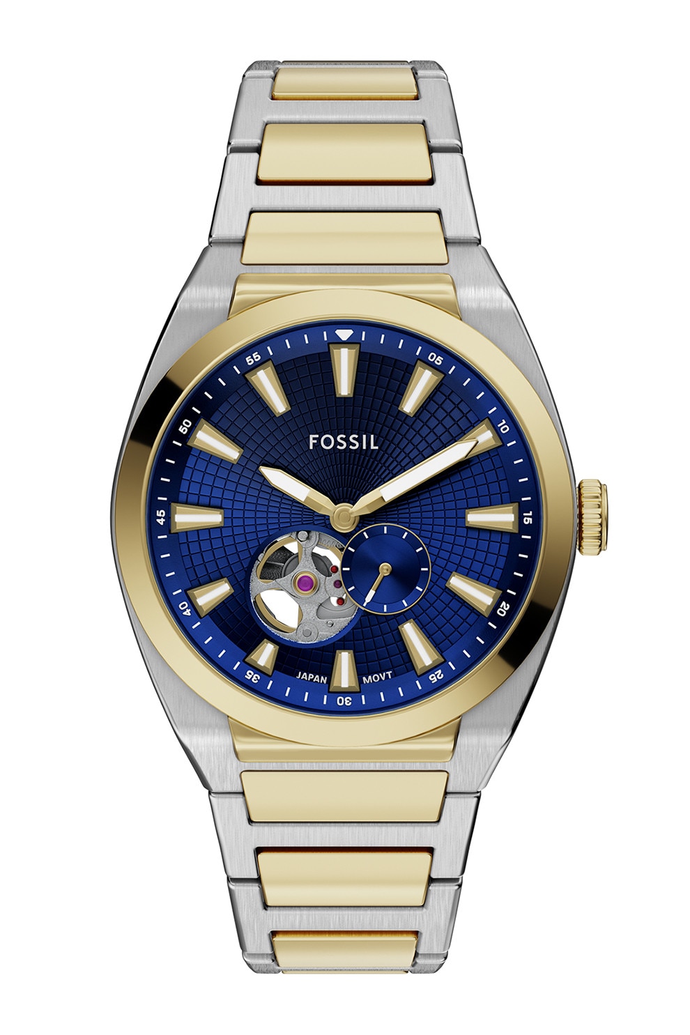 Fotografie Fossil, Colier automatic de otel inoxidabil Everett, Argintiu, Auriu