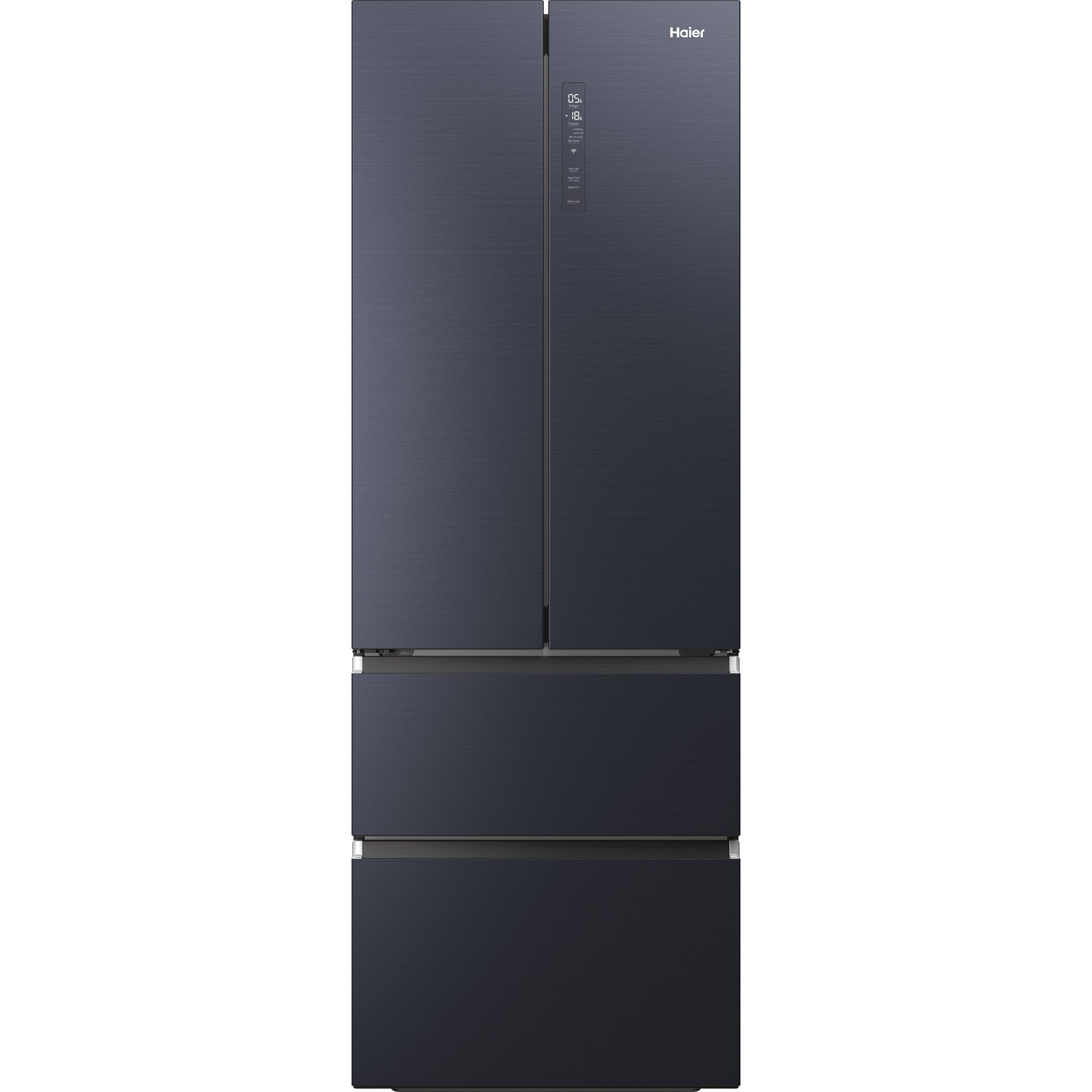 Fotografie Frigider Side by side Haier HFW7720ENMB, 477 l, Total NoFrost, Motor Inverter, Conectivitate WiFi + Bluetooth, Display, Multiflow column, Super Cooling, Super Freezing, Clasa E, H 201 cm, Negru