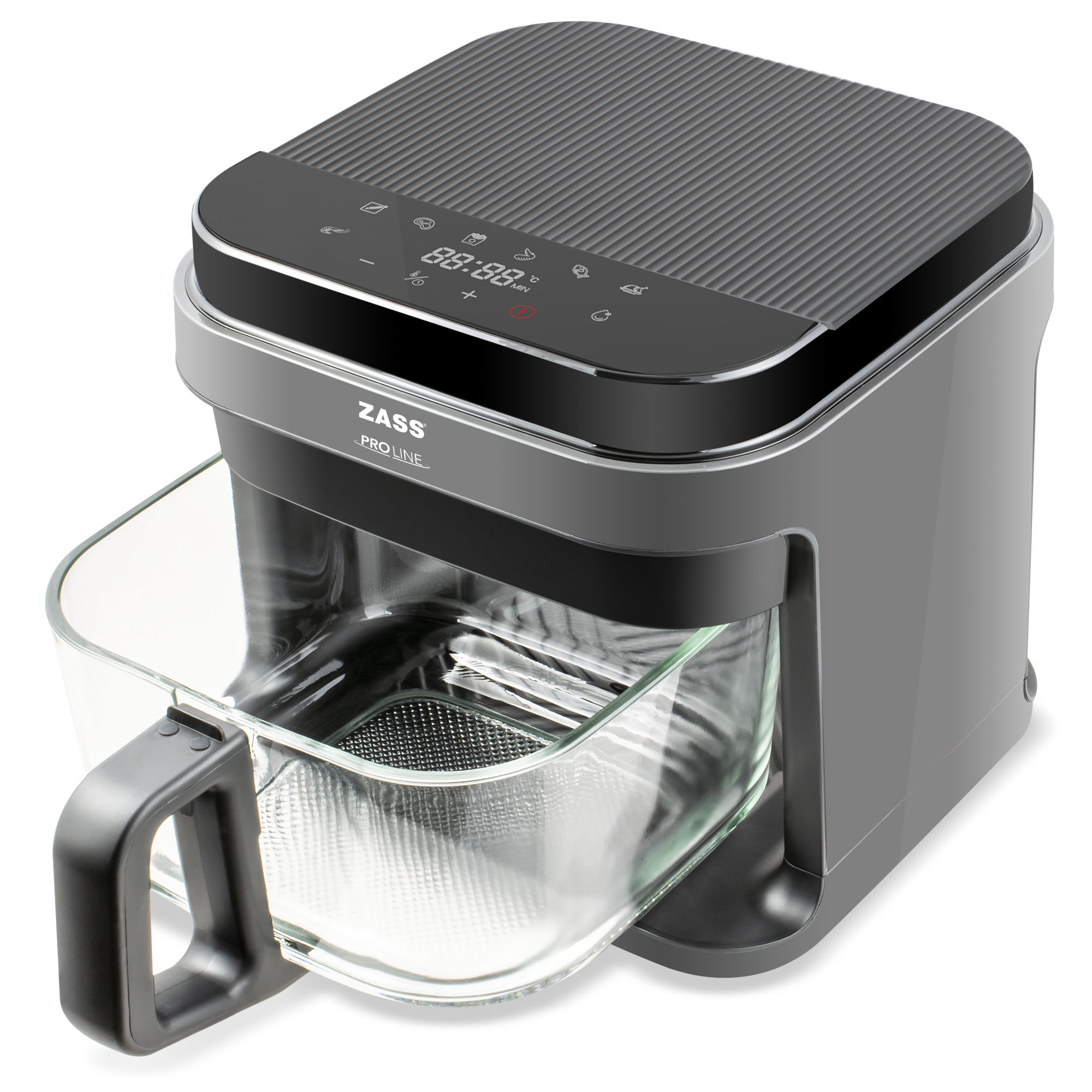 Fotografie Friteuza cu aer cald ZASS ZAF 09, Capacitate de 5, 5l, Cos de sticla securizata detasabil, Control digital, Gri Antracit