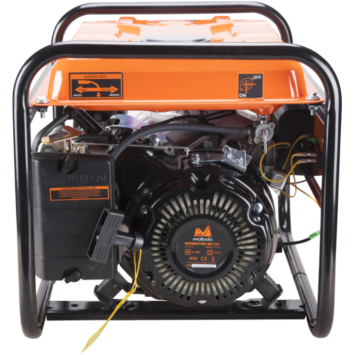 Fotografie Generator curent electric Evotools EPTO GG900, 900 W, 2 CP, 4 timpi, priza 230 V, priza 12 V, regulator tensiune, benzina, autonomie 6h, 7 l rezervor
