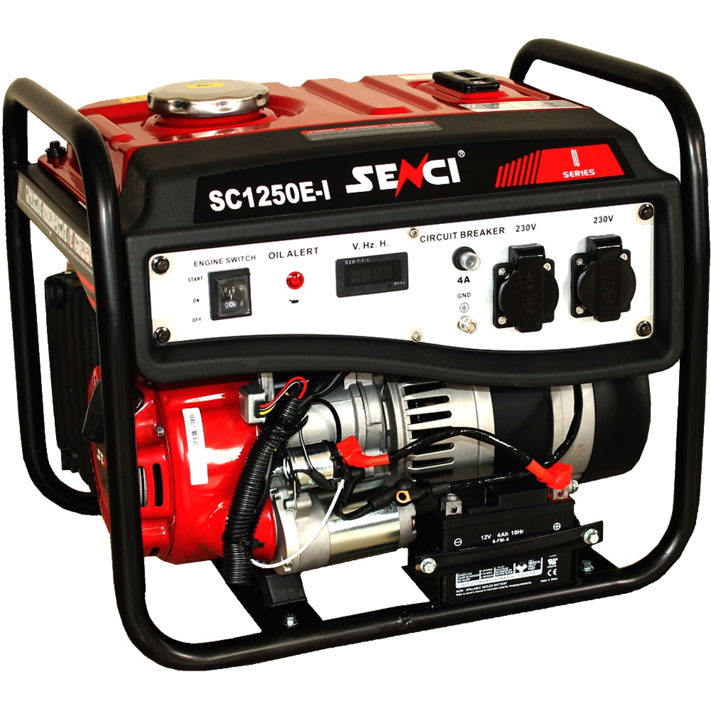 Fotografie Generator curent electric Senci SC1250E Lite, 1000 W, 98 CC, stabilizator de tensiune (AVR), 2 x 230 V, demaraj electric, rezervor 6 L, 12 h autonomie maxima