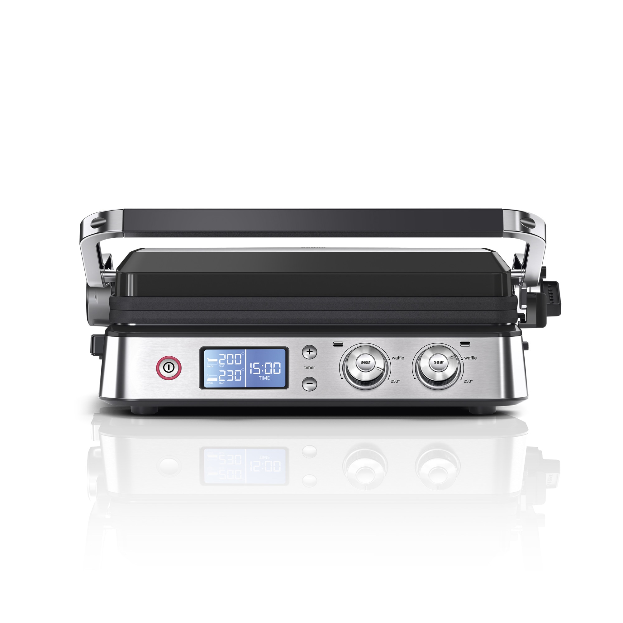 Fotografie Gratar electric multifunctional Braun MultiGrill 9 CG9040, 0X17900003, 2000W, 3 moduri de gatire, temperatura maxima 230˚C, functie Sear 250˚C, argintiu/negru