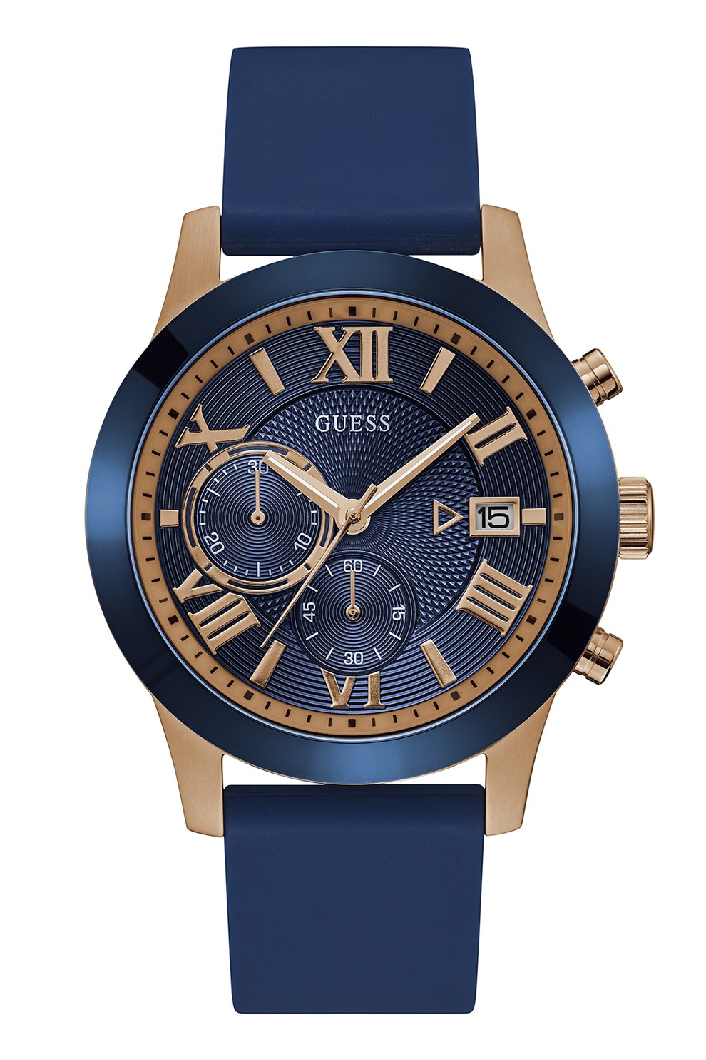 Fotografie Guess, Ceas cronograf cu o curea din silicon, Albastru inchis