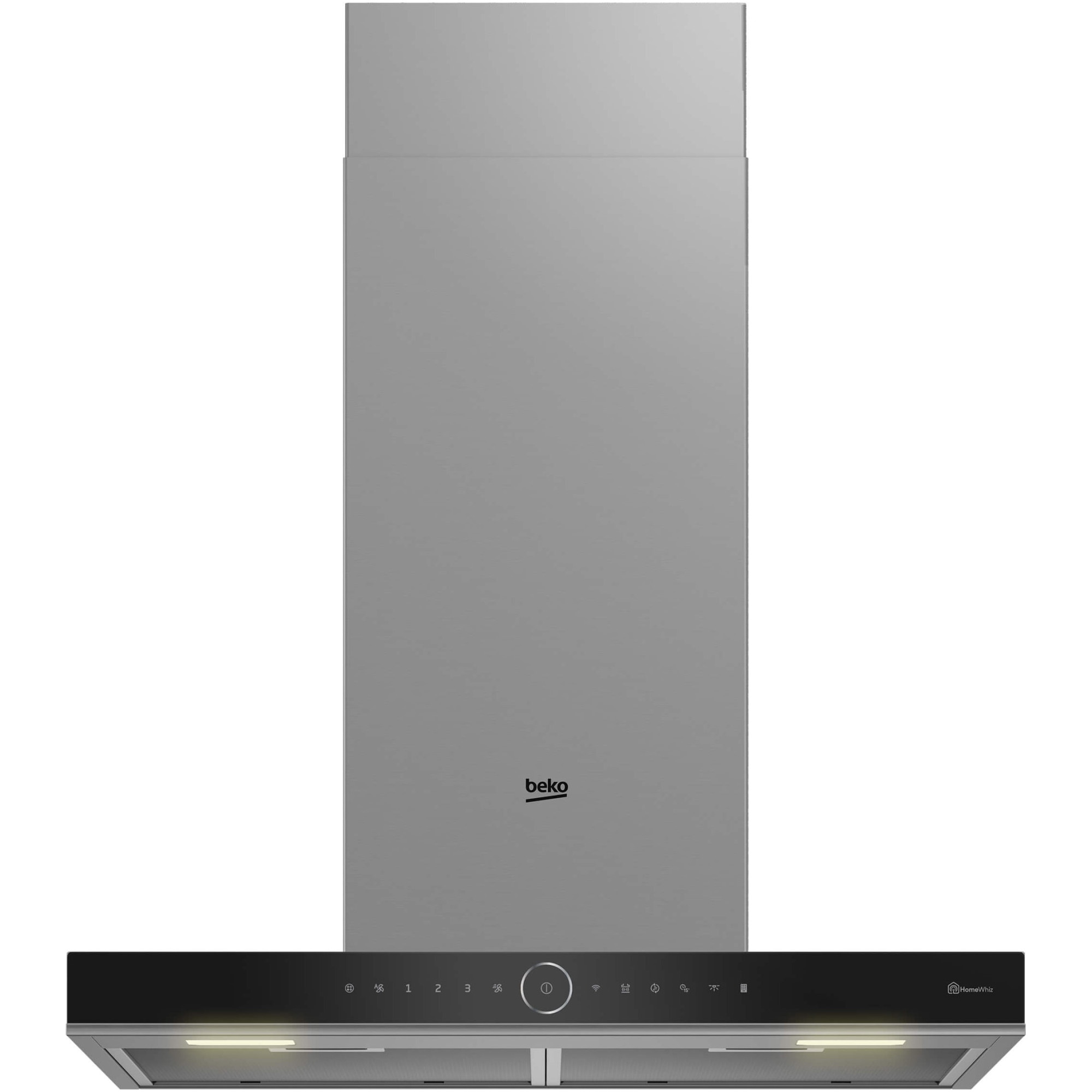 Fotografie Hota incorporabila decorativa Beko BHCB67841BBHSI, Putere de absorbtie 415 mc/h, Air Cleaning Mode, Smell Sense, 3 trepte de viteza, Iluminare cu LED, Auto Shut-Down, 60 cm, Negru/Inox