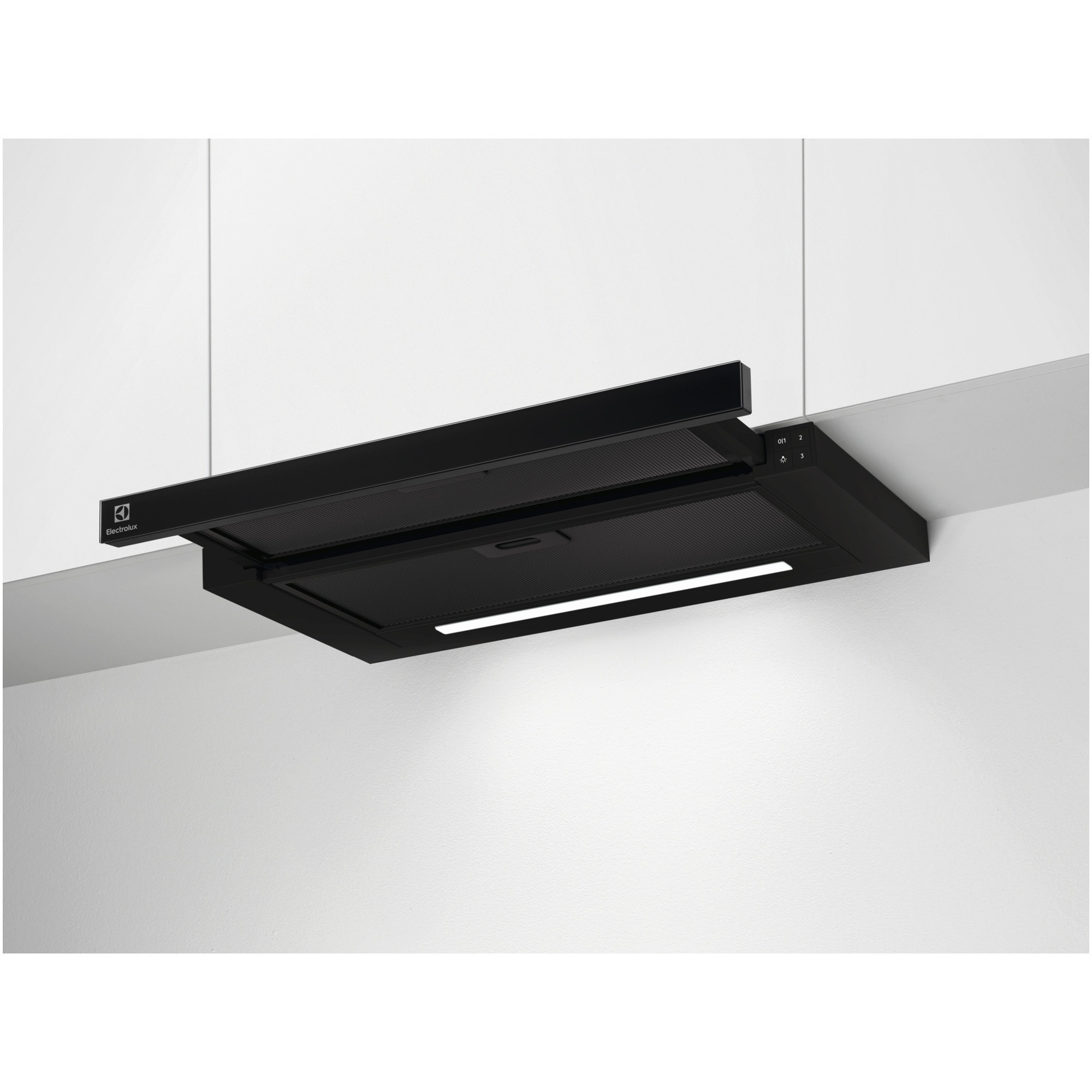 Fotografie Hota telescopica incorporabila Electrolux LFP626AK, Putere de absorbtie 600 mc/h, 3 viteze, 60 cm, Sticla Neagra