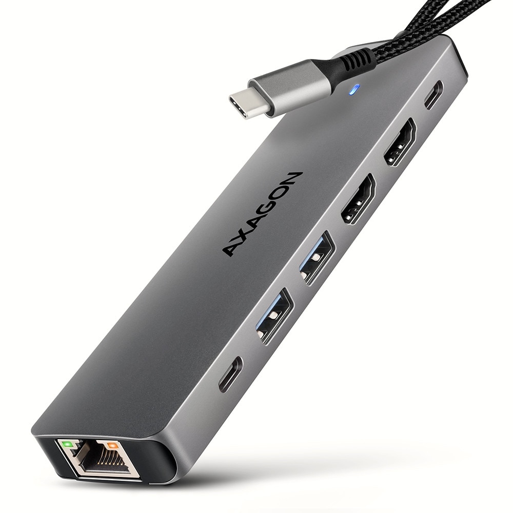 Fotografie Hub USB AXAGON HMC-7HX2, 2 x USB-A, 2 x HDMI, RJ-45, USB Type-C, PD 100W