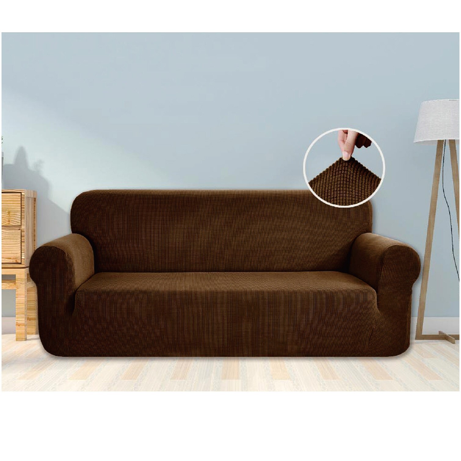 Fotografie Husa canapea 3 locuri Flexifit Home Still, 180-225 cm, 95% poliester + 5% spandex, elastic universal, cappuccino