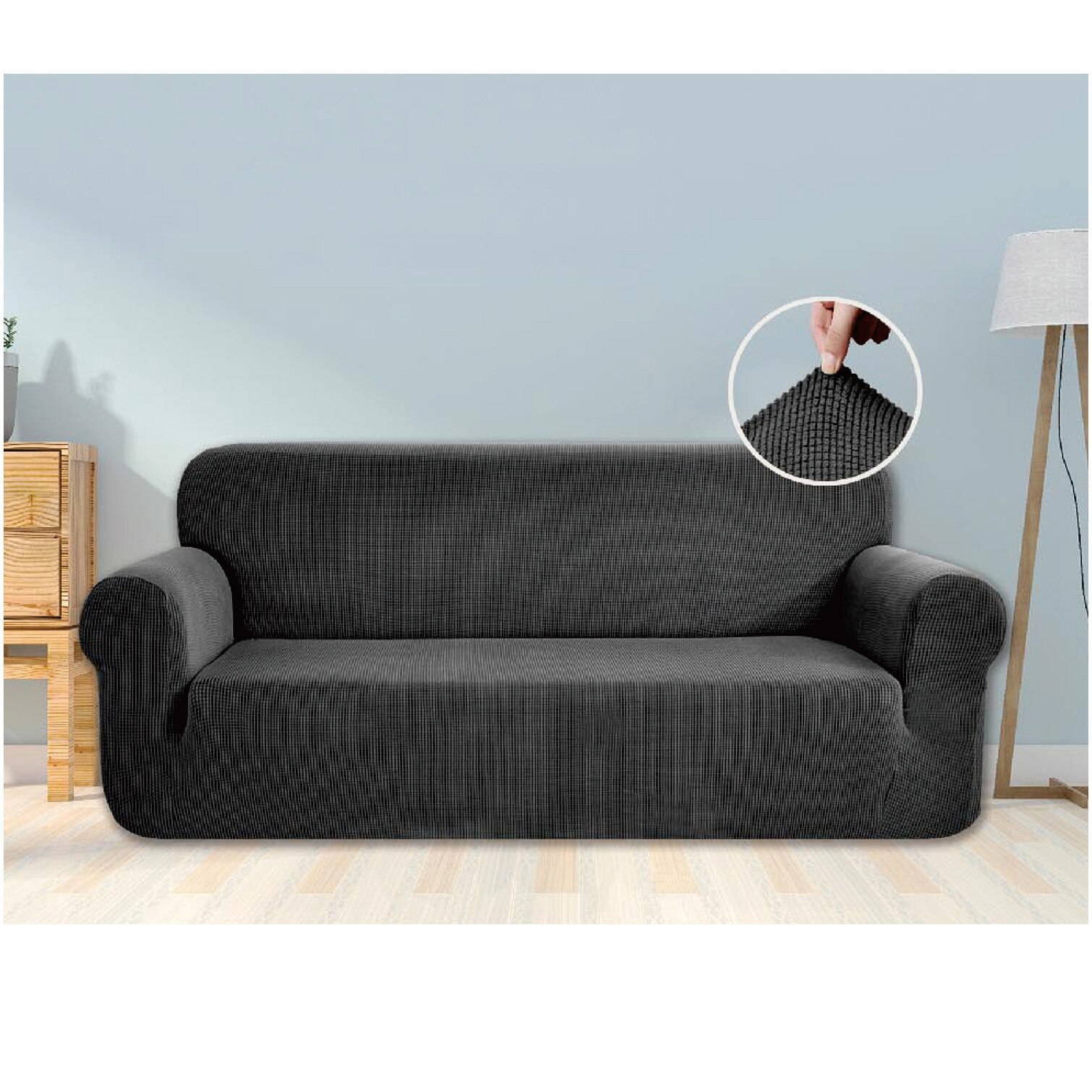Fotografie Husa canapea 3 locuri Flexifit Home Still, 180-225 cm, 95% poliester + 5% spandex, elastic universal, gri