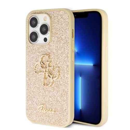 Fotografie Husa de protectie Cover Guess PU 4G Fixed Glitter Metal Logo pentru iPhone 15 Pro Max, Gold