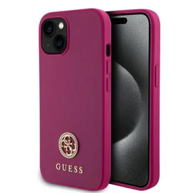 Fotografie Husa de protectie Cover Guess PU 4G Strass Metal Logo pentru iPhone 15, Pink