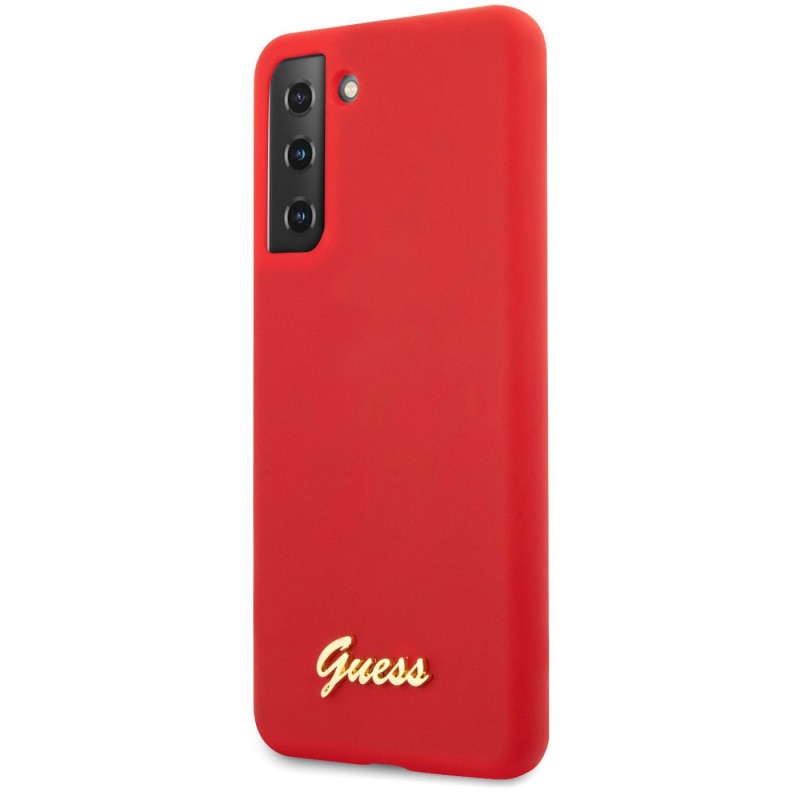 Fotografie Husa de protectie Guess Silicone Metal Logo Script pentru Samsung Galaxy S21+ 5G, Rosu