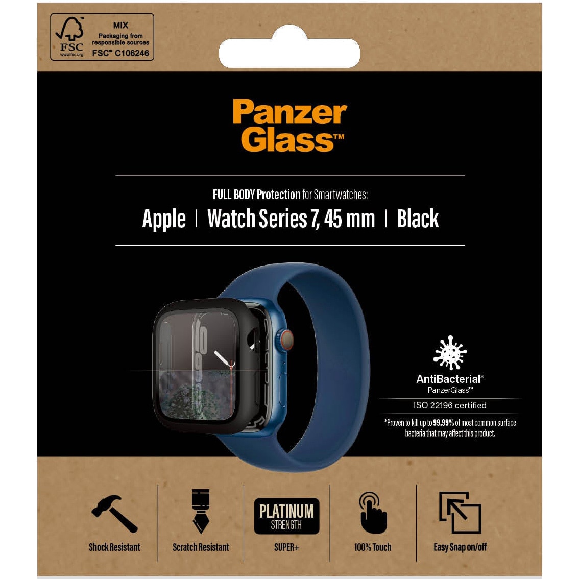 Fotografie Husa de protectie PanzerGlass pentru Apple watch Series 7, 45mm, Transparenta / Rama Neagra