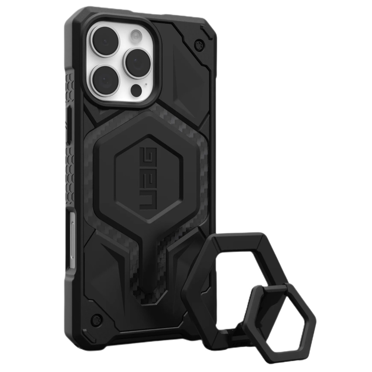 Fotografie Husa de protectie UAG Monarch Pro Magsafe Bundle pentru iPhone 16 Pro Max Carbon Fiber/Black Stand