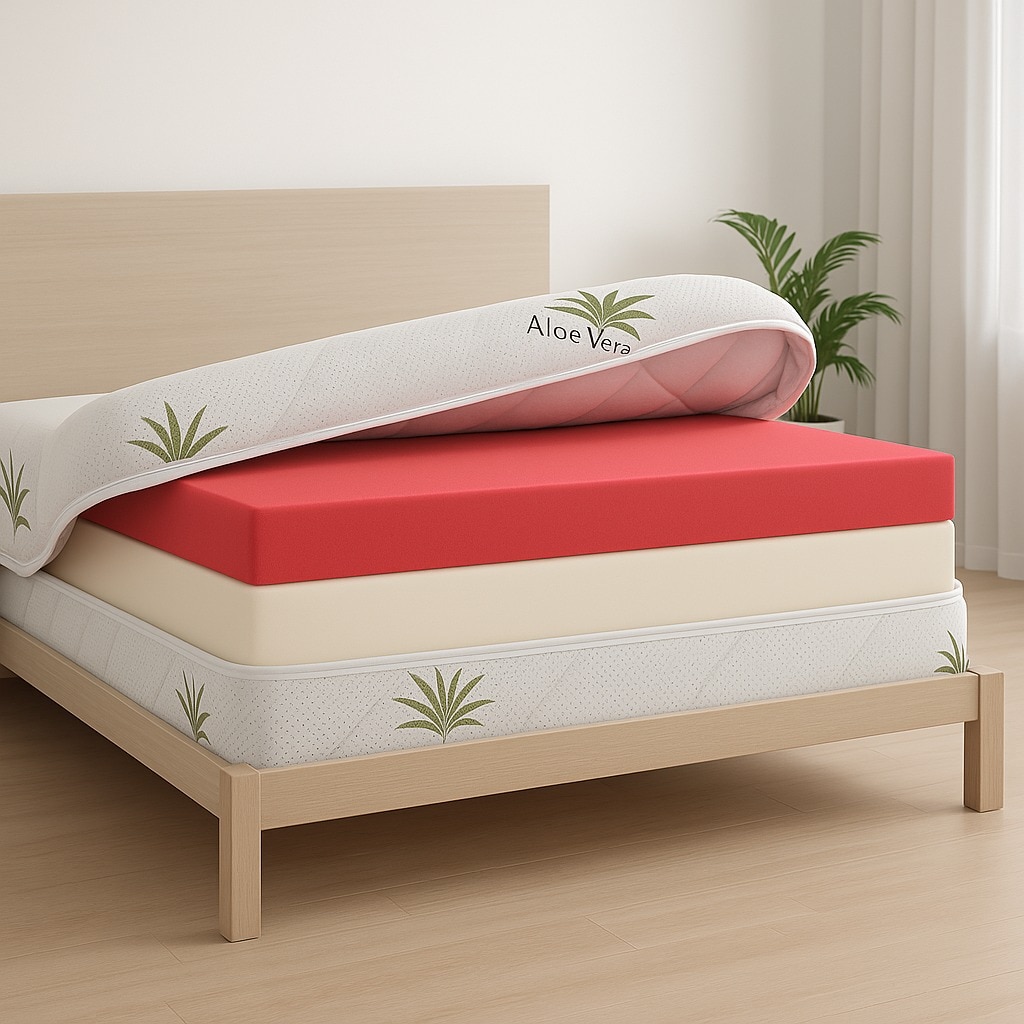 Fotografie Husa saltea matlasata detasabila Ultrasleep Somnart, 140x200x25 cm, tricot Aloe Vera, fermoar alb 4 laturi